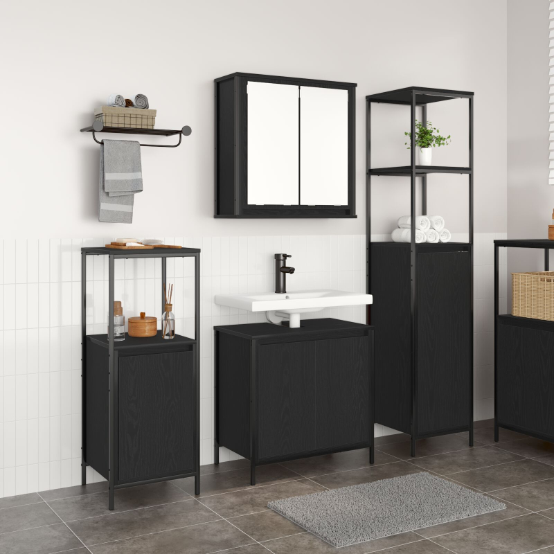 3-teilige Badezimmermöbel Set Schwarze Eiche Holzwerkstoff