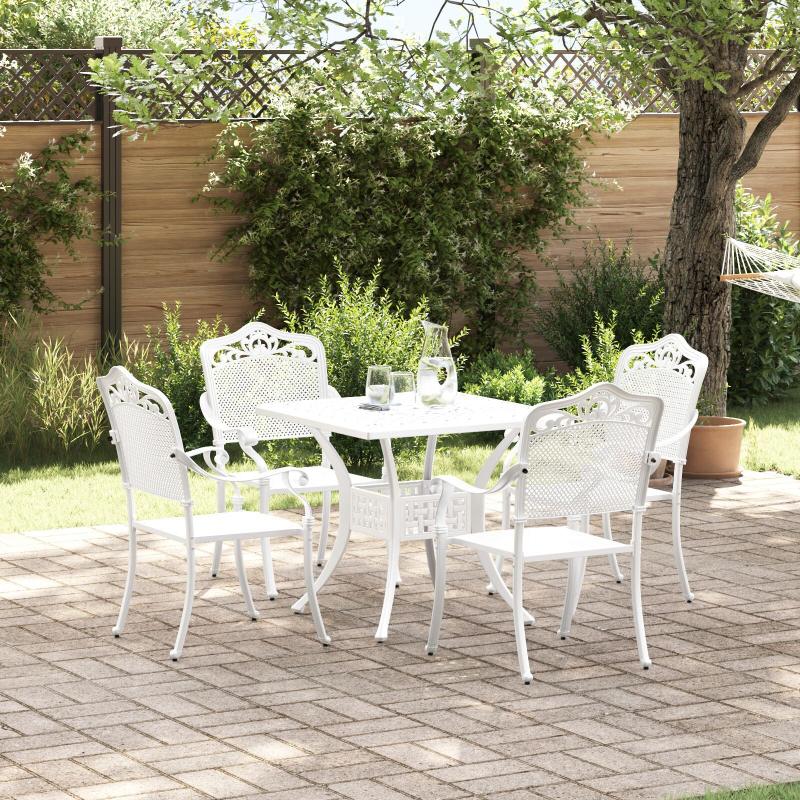 5-teiliges Garten-Ess-Set aus weißem Guss-Aluminium