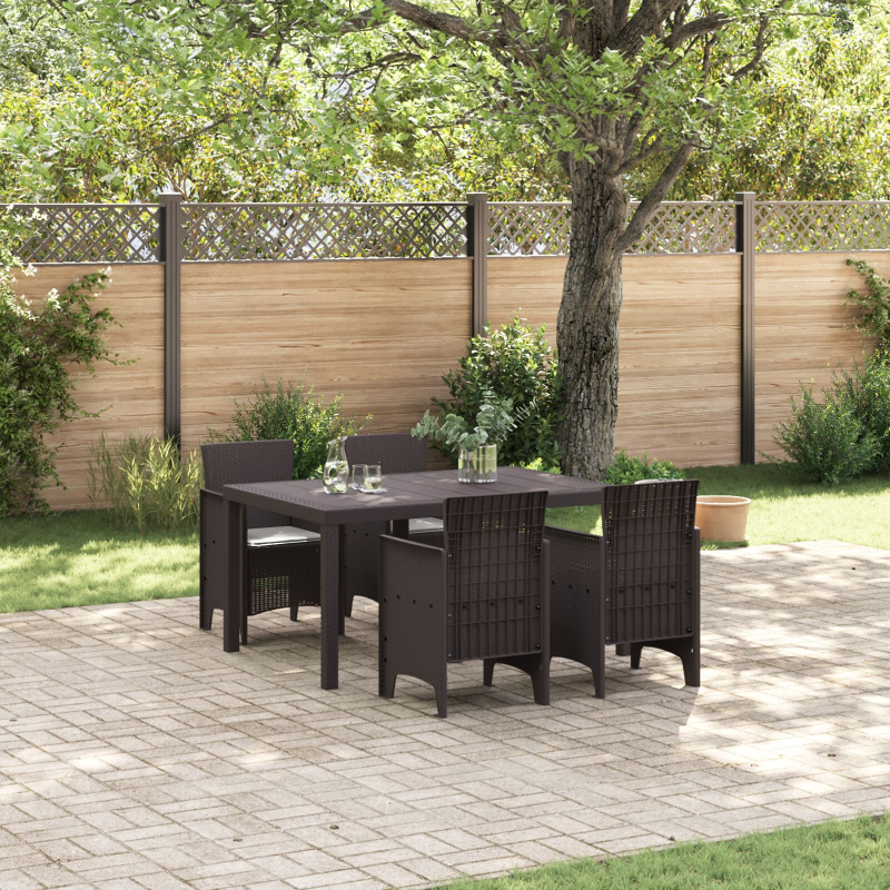 5-teiliges Garten Essset mit Kissen in Braun Poly Rattan