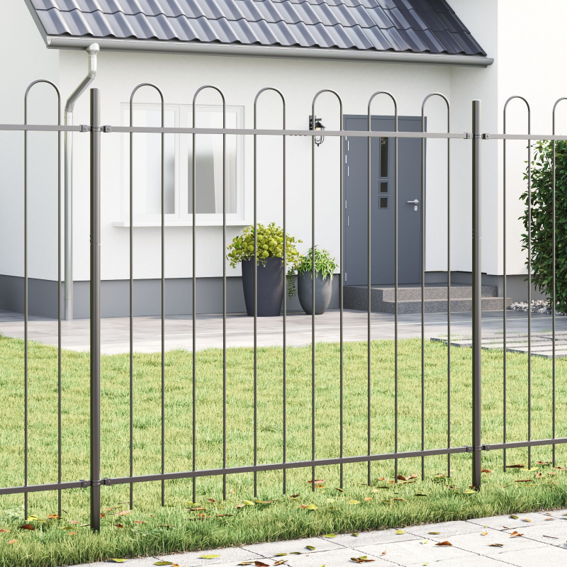 Gartenzaun mit Bogenoberkante Grau 8,5x1,5 m aus Stahl
