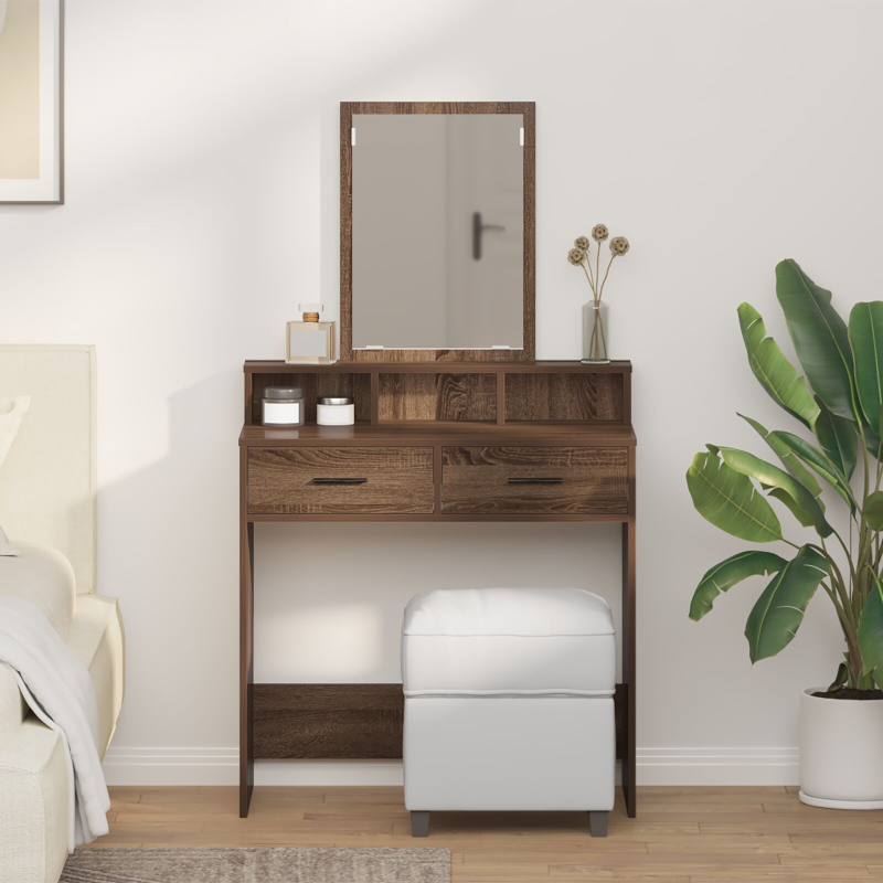 Schminktisch mit Schubladen, Braun, Eiche, 79x41x140 cm
