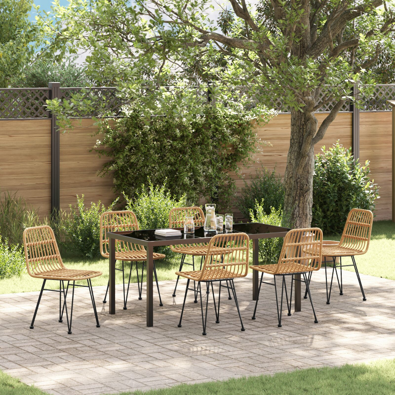 7-teiliges Garten-Essset Braun Poly Rattan