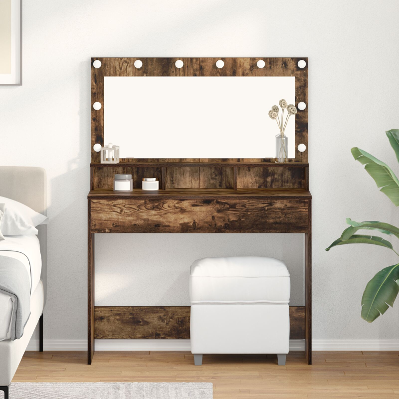 Schminktisch mit LED-Lichtern in Raucheiche 100x41x135 cm