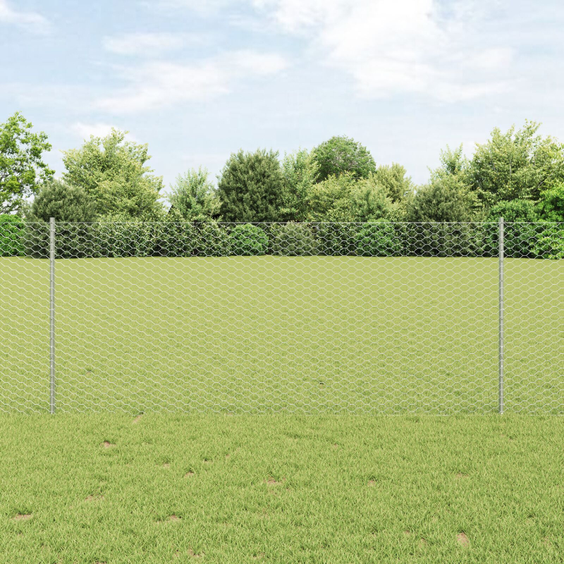 Sechseckzaun mit 22 U-Pfosten Silber 1x25 m Stahl