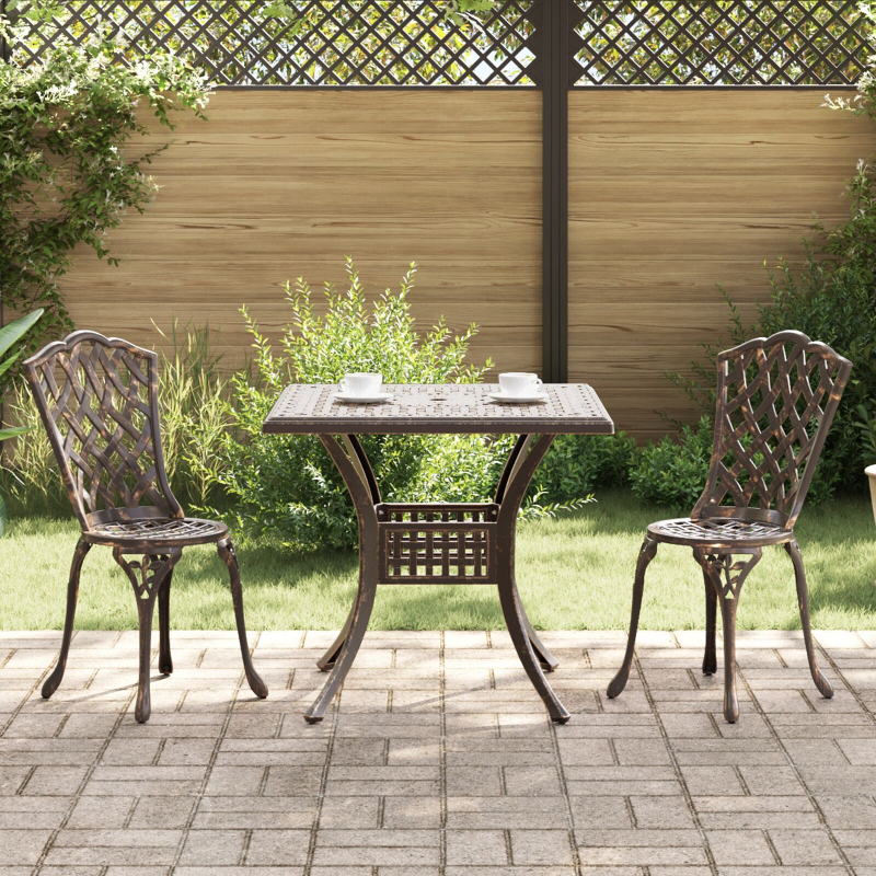 3-teiliges Garten Bistro Set in Bronze aus Gusseisen