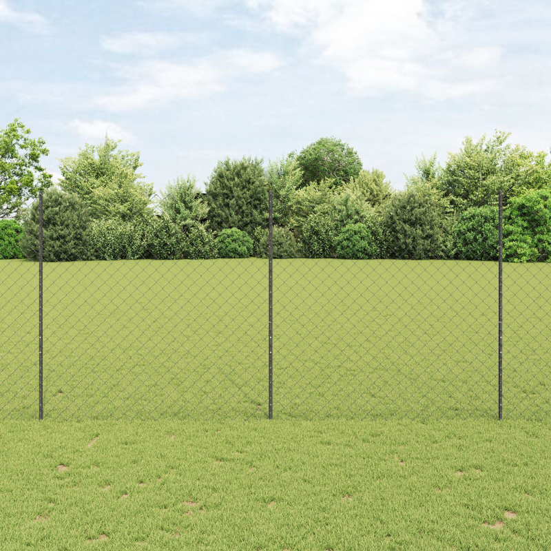 Drahtzaun mit 44 U-Posts Grau 1,6x25 m Stahl