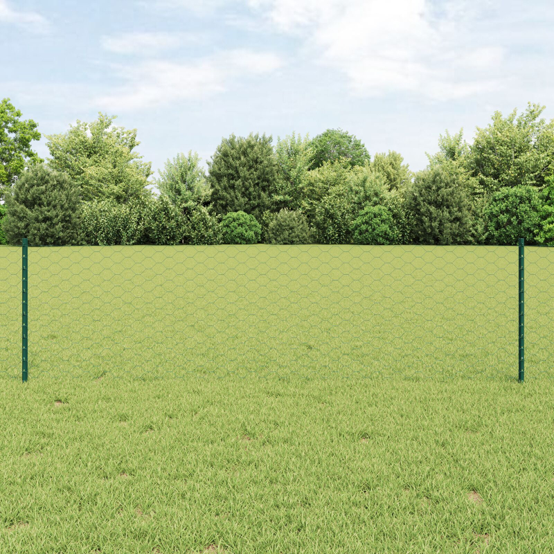 Zaunpfosten 11 Stück U-Profil Grün 60 cm Stahl, Sechseckzaun Grün 0,6 x 50 m Stahl