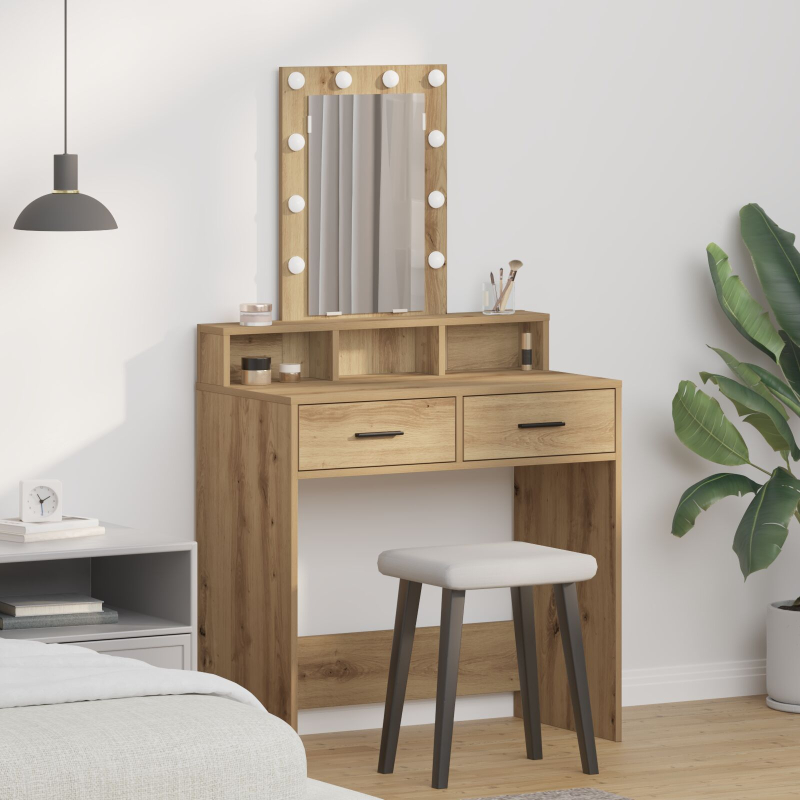 Schminktisch mit LED-Lichtern in Artisan Eiche 79x41x140 cm