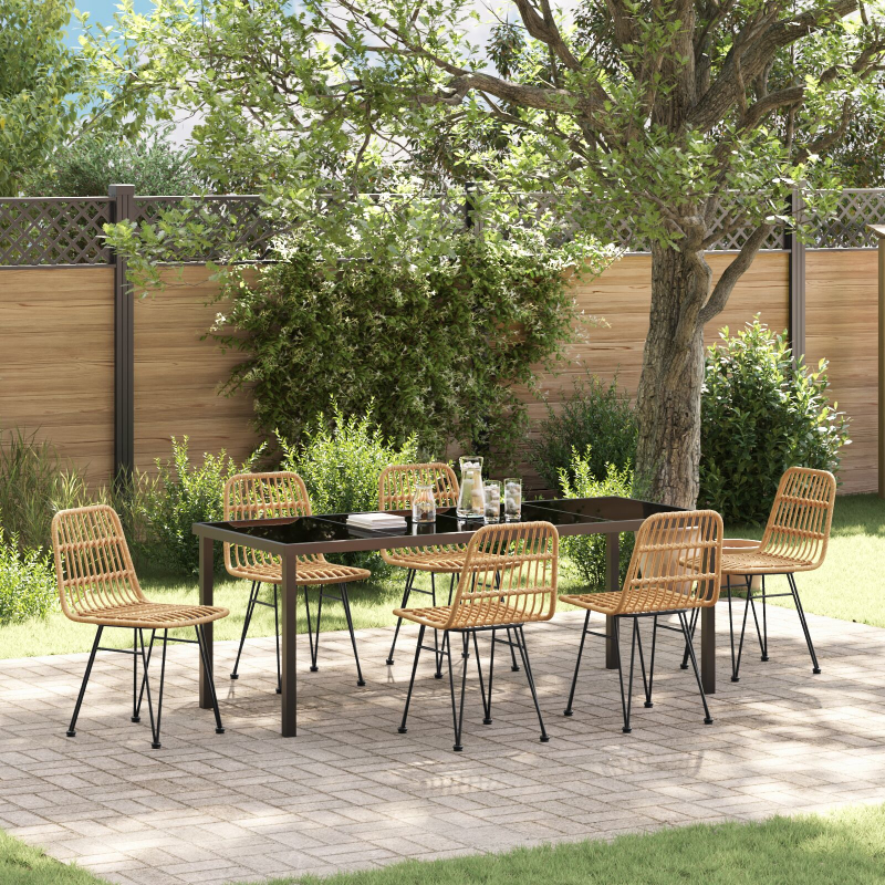 7-teiliges Garten-Essset Braunes Poly Rattan