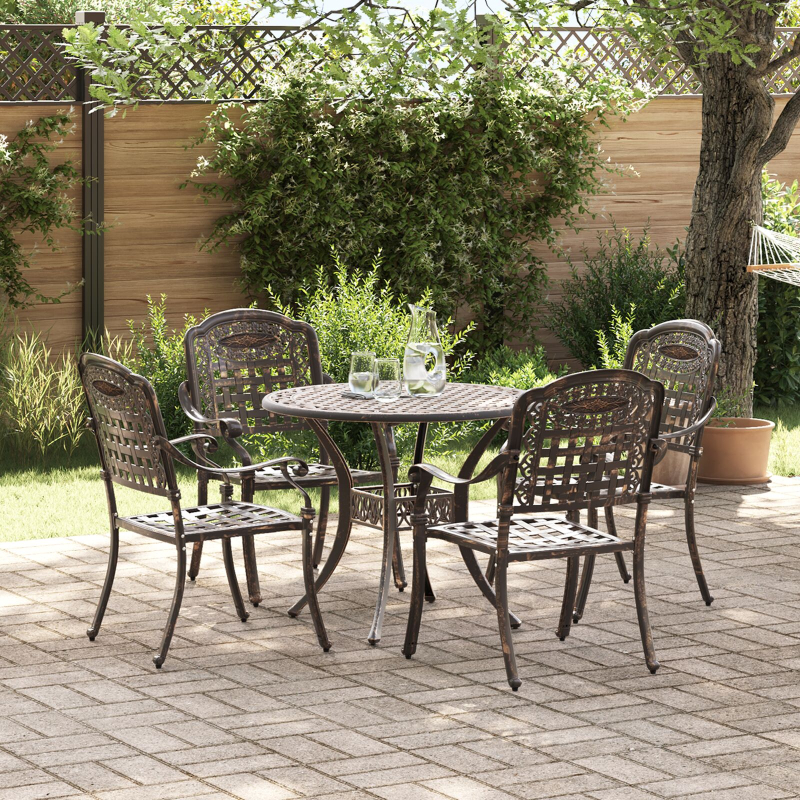 5-teiliges Gartenstuhl- und Tischset aus bronziertem Gussaluminium