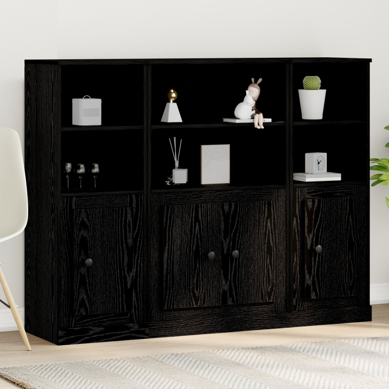 Highboard Schwarz Eiche 132x35,5x103,5 cm Holzwerkstoff
