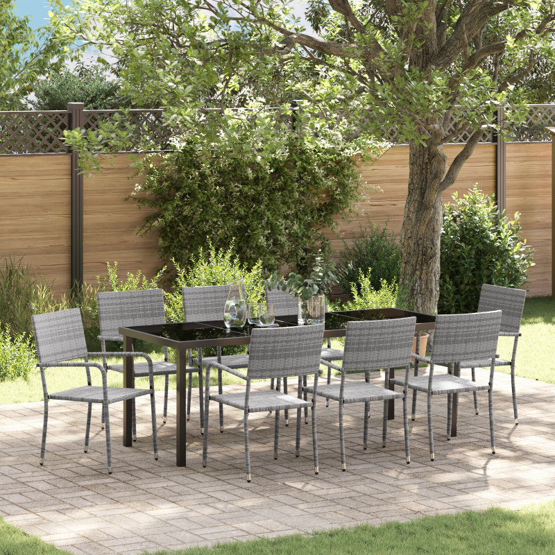 9-teiliges Garten-Essset Grau Poly Rattan