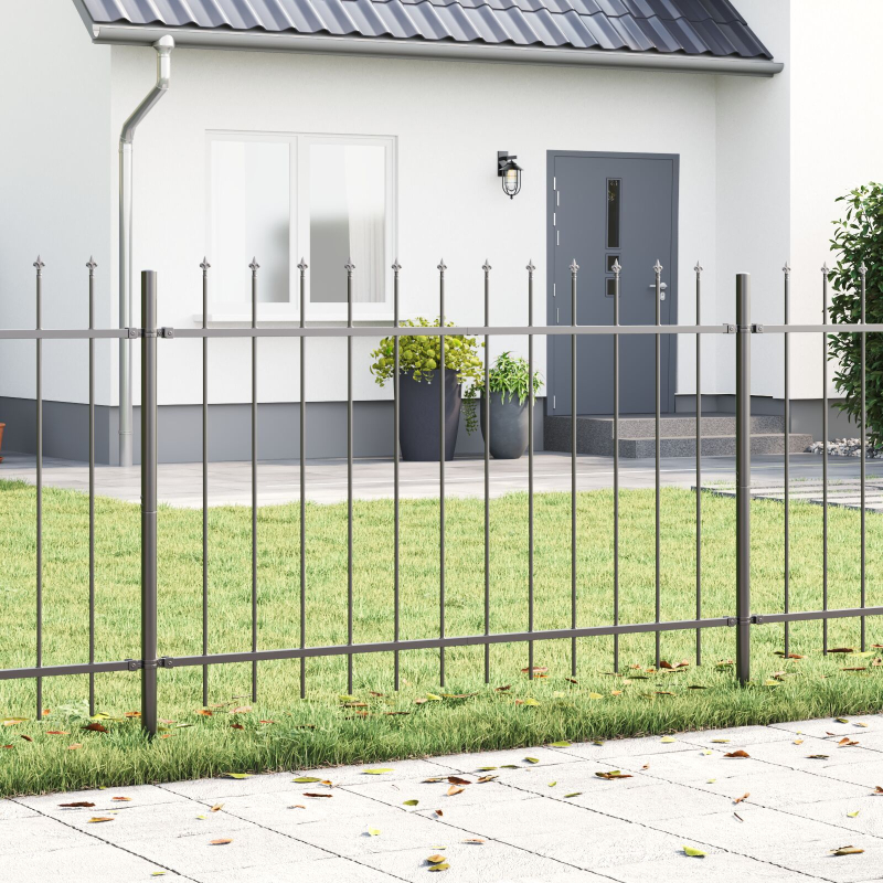 Gartenzaun mit Speer-Spitze Grau 15,3x0,8 m Stahl