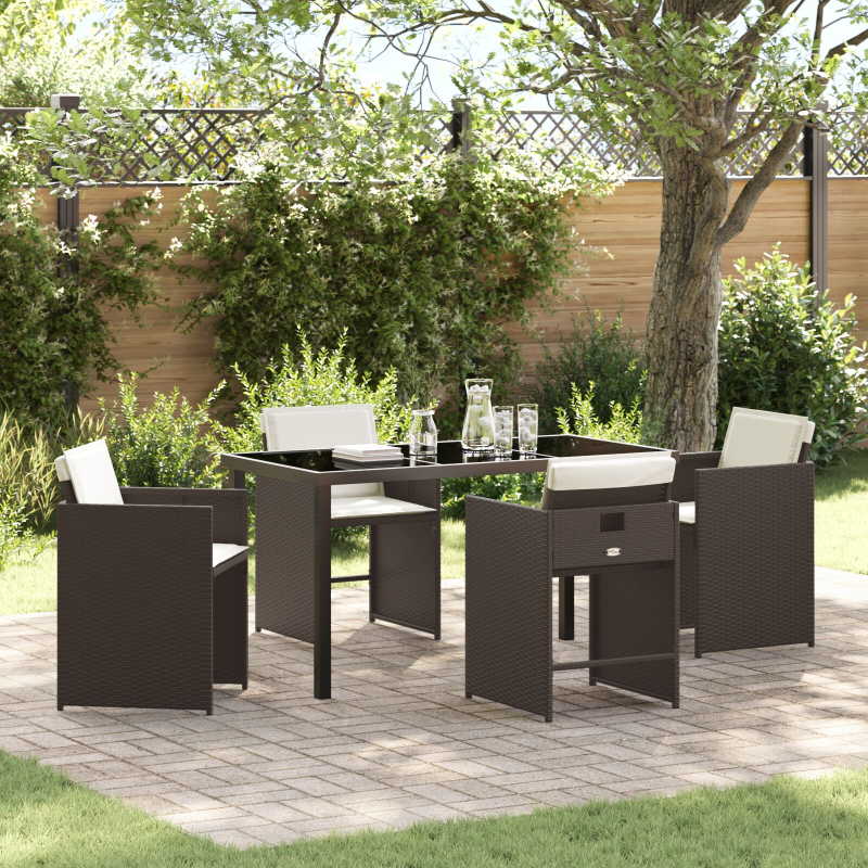 5-teiliges Garten-Essset mit Kissen Braunes Poly-Rattan