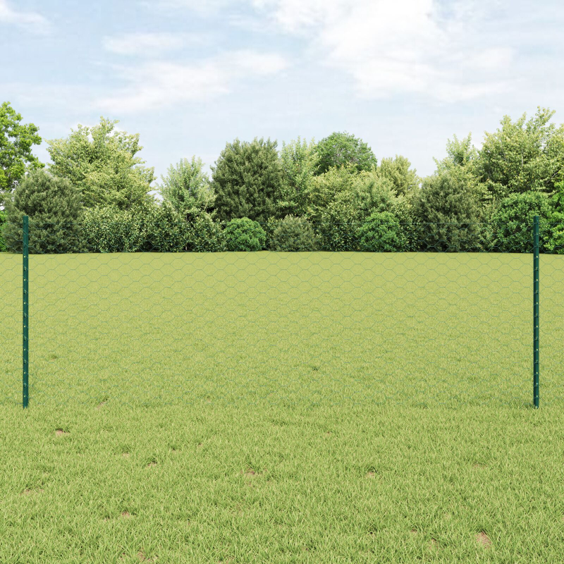 Zaunpfosten 11 Stück U-Kanal Grün 80 cm Stahl, Sechseckzaun Grün 0,8x50 m Stahl