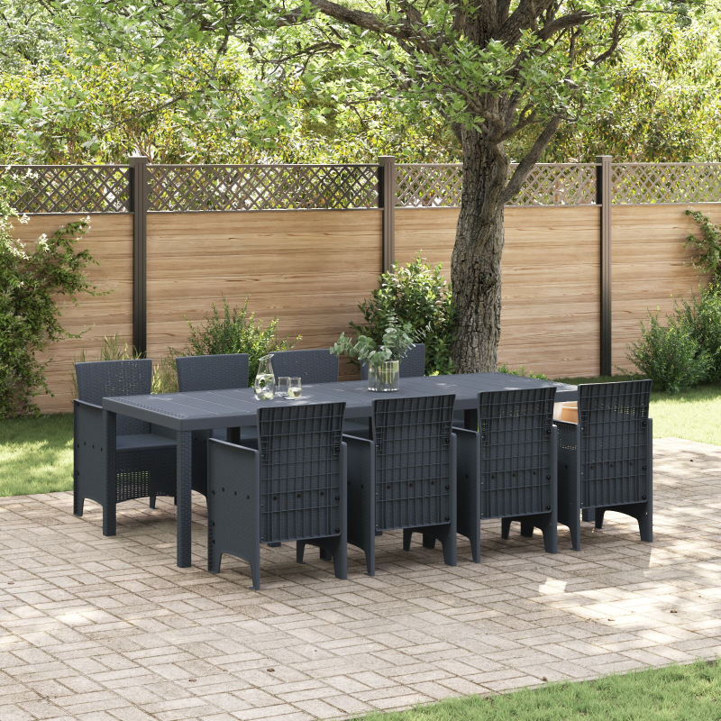 9-teiliges Garten Essset Anthrazit Poly-Rattan