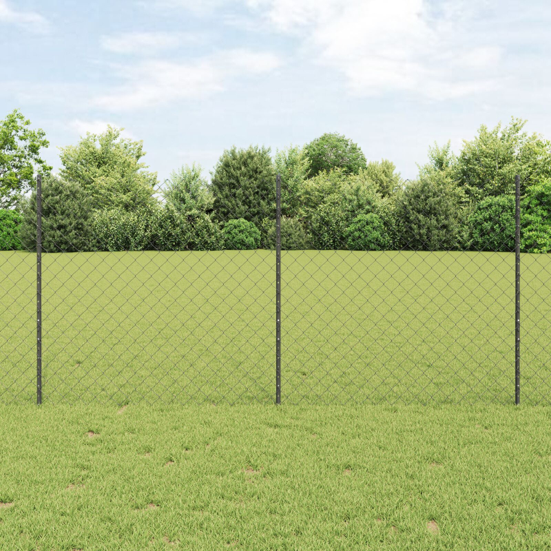 Kettenzaun mit 44 U-Posts Grau 1,2x25 m Stahl