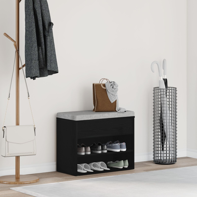 Sitzbank Schwarz Eiche 60x30x45 cm Holzwerkstoff