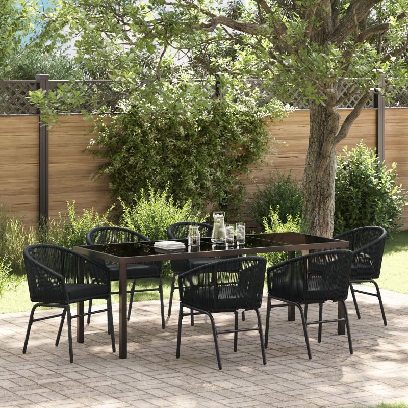 7-teiliges Garten-Ess-Set Schwarz Poly Rattan