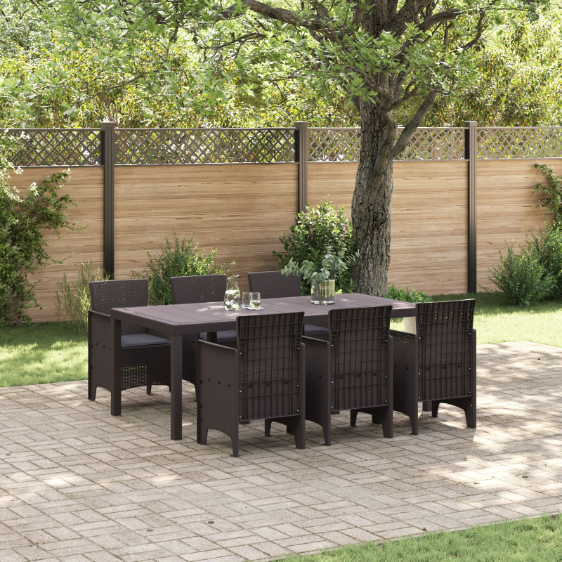 7-teiliges Garten-Essset mit Kissen Dunkelbraun Poly Rattan