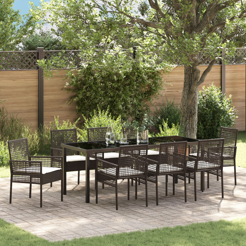 9-teilige Garten-Essgruppe mit Kissen Braunes Polyrattan