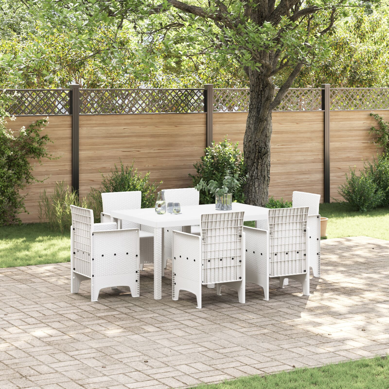 7-teiliges Garten Esszimmer Set Weiß Poly-Rattan
