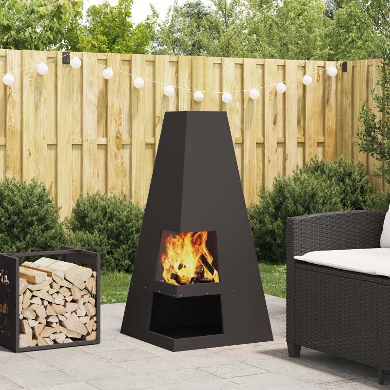 Feuerstelle mit Holzlagerung Schwarz 50x50x100 cm Stahl