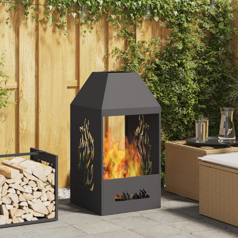 Feuerstelle Schwarz 50x50x100 cm Stahl