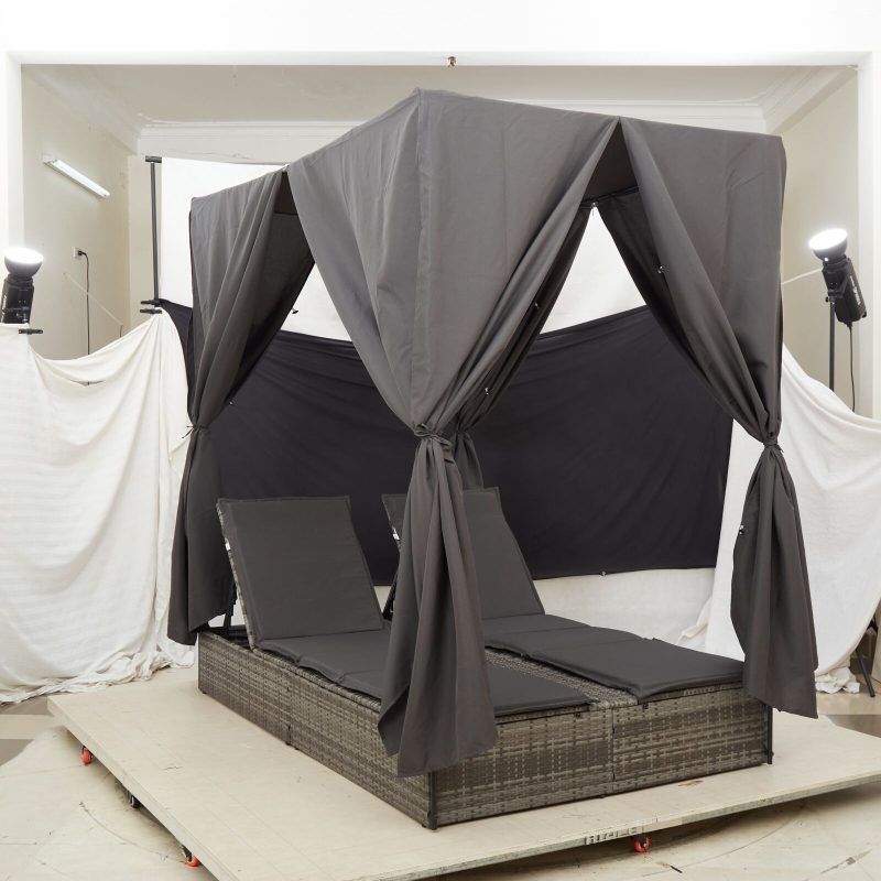 Outdoor-Betten Grau und dunkelgrau Poly-Rattan, Metall Groß