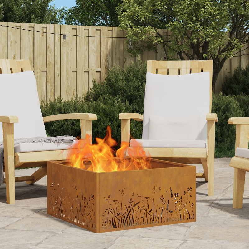 Feuerstelle Quadrat 60x60x30 cm Wetterstahl