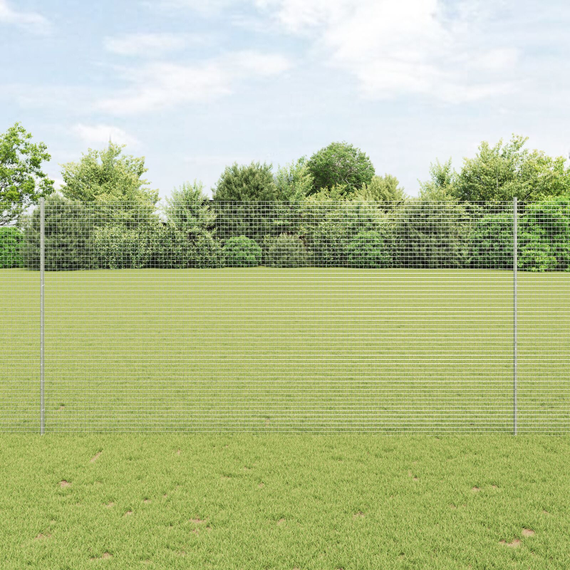 Schweißdrahtzaun mit 22 U-Pfosten Silber 1,5x25 m Stahl