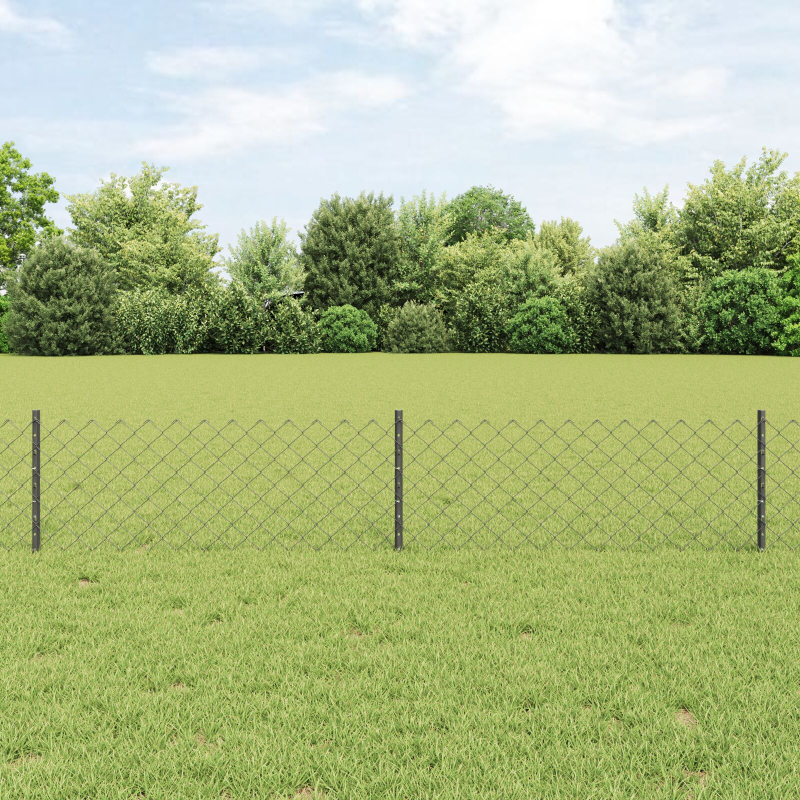 Kettenzaun mit 10 U-Posts Grau 0.4x10 m Stahl