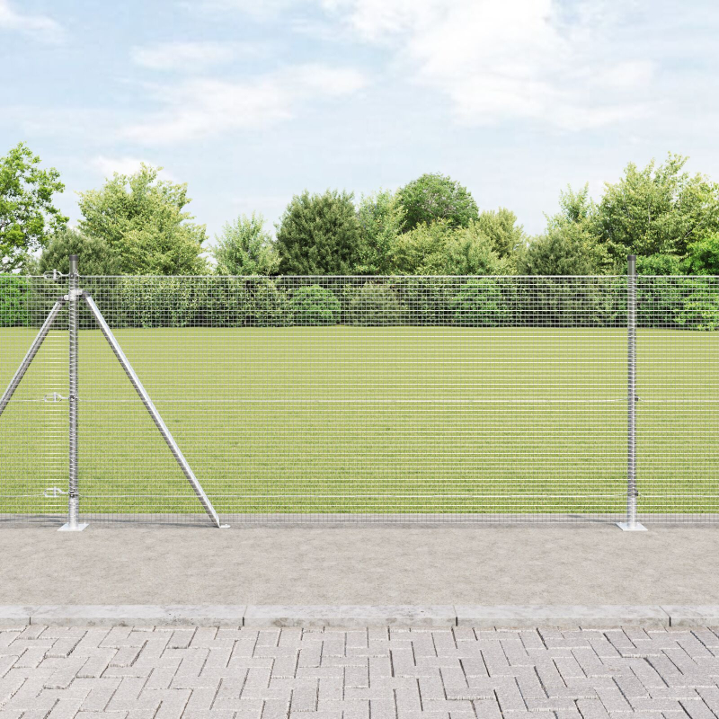 Geschweißter Drahtzaun mit 13 Flanschpfosten 1x50 m Galvanisierter Stahl