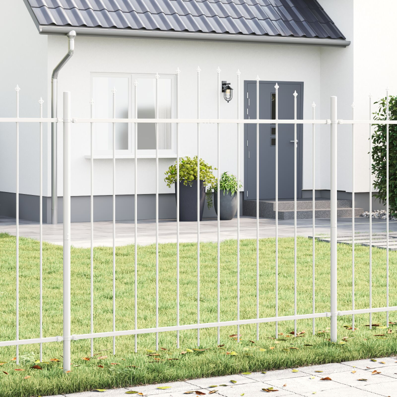 Gartenzaun mit Bogenoberteil, Weiß, 10,2 x 1,25 m, Stahl
