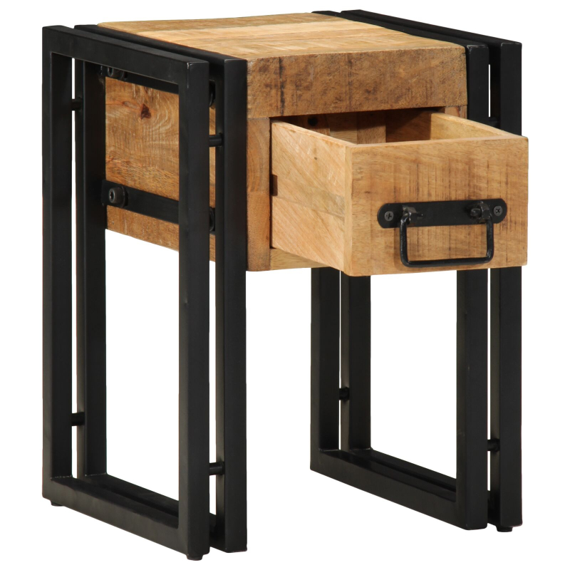 Beistelltisch mit Schublade Schwarz 30x30x40 cm Massivholz Mango