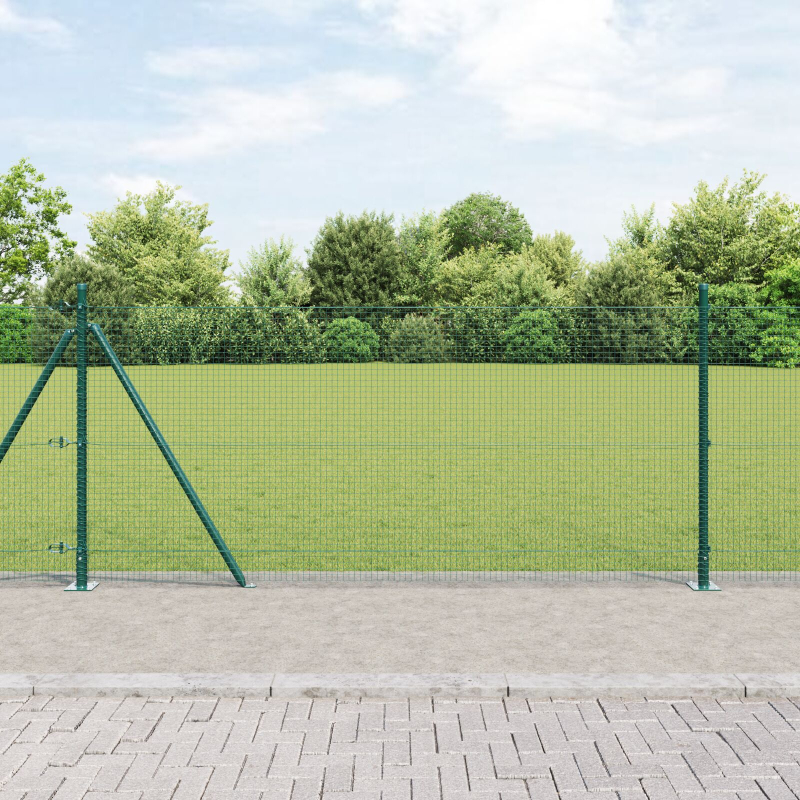 Geschweißter Drahtzaun mit 13 Flanschpfosten Grün 1x50 m Stahl