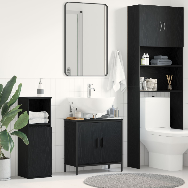 Badezimmer Waschbecken Schrank Schwarz Eiche 60x30x60 cm Werkstoff