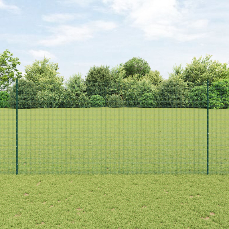 Geschweißter Drahtzaun mit 11 U-Pfosten Grün 1,5x25 m Stahl