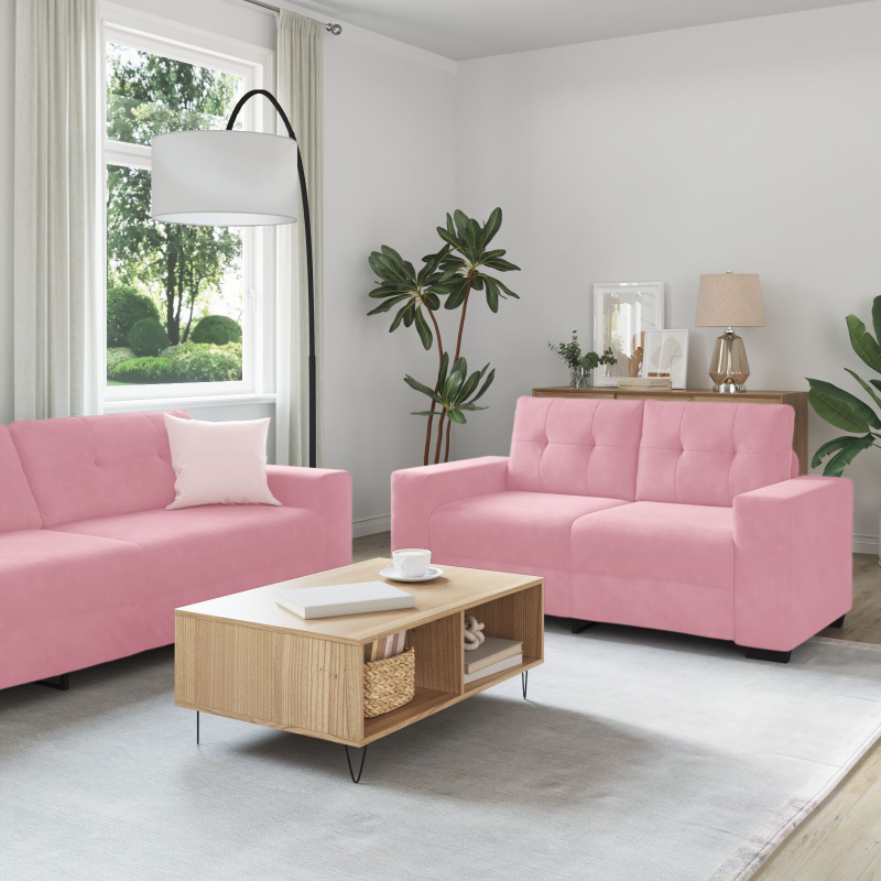 3-teiliges Sofaset mit Kissen, rosa Samt