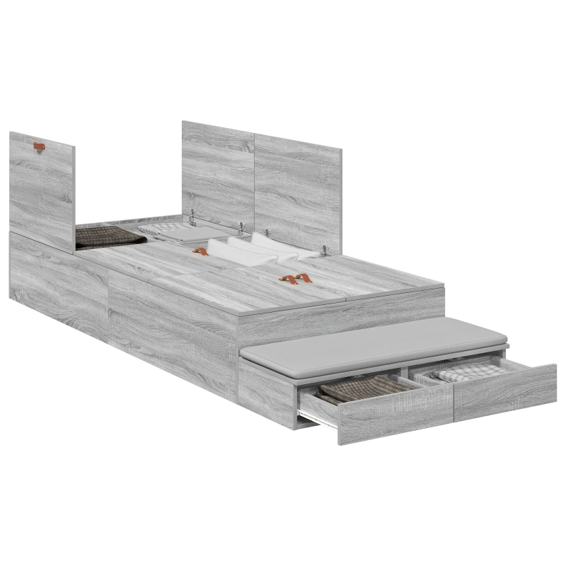 Aufbewahrungsbettgestell Grau Sonoma 90x200 cm