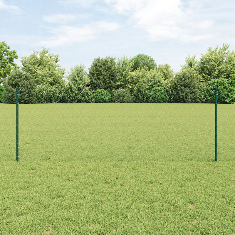 Zaunpfosten 11 Stück U-Kanal Grün 80 cm Stahl, Sechseckzaun Grün 0,8x50 m Stahl