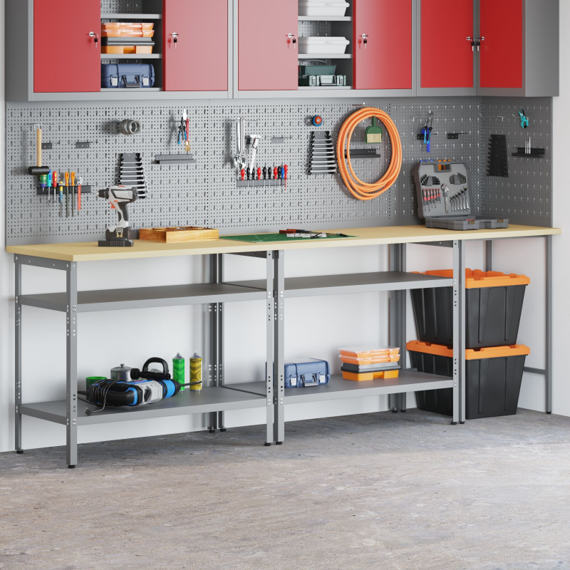 3-teiliges Werkbank-Set aus grauem Stahl