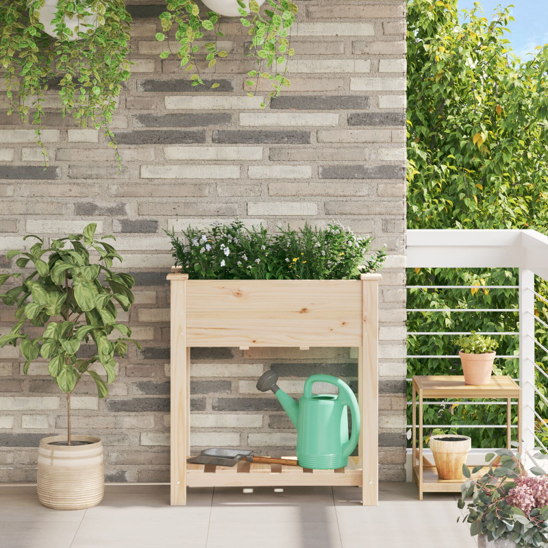 Gartenpflanzer mit Regal 71x37x76 cm aus solidem Kiefernholz