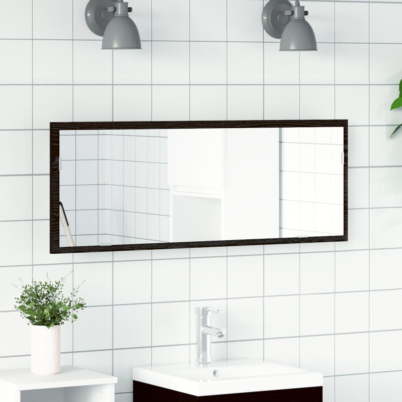 LED Badspiegel Schwarz Eiche 100x8,5x37 cm Ingenieurholz