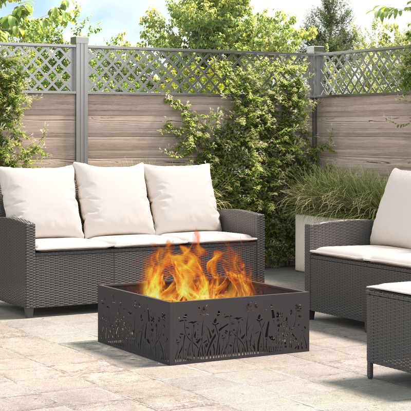 Feuerstelle Quadrat Schwarz 80x80x30 cm Stahl