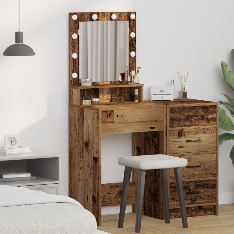 Schminktisch mit LED-Lichtern - Altes Holz, 50x41x135 cm