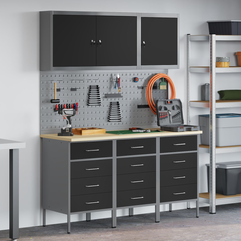 8-teiliges Werkbank-Set aus schwarzem Stahl
