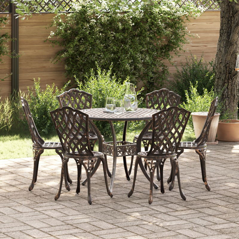 7-teiliges Garten-Esszimmer-Set Bronze Guss-Aluminium