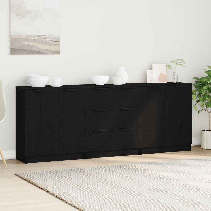 3-teilige Sideboards aus schwarzem Eichenholzwerkstoff