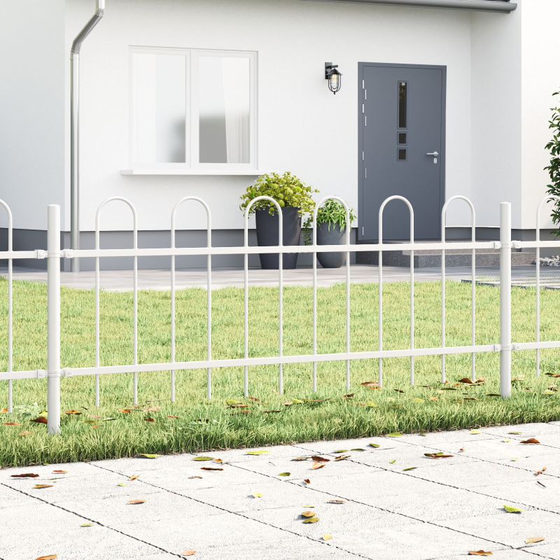 Gartenzaun mit Bogenkante Weiß 3,4x0,6 m aus Stahl